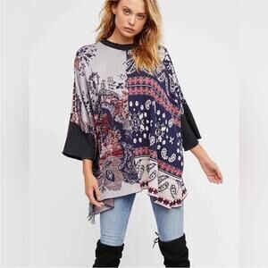 Free People Pieced With Paisley Tunic Fringe Sweater Top Size M/L